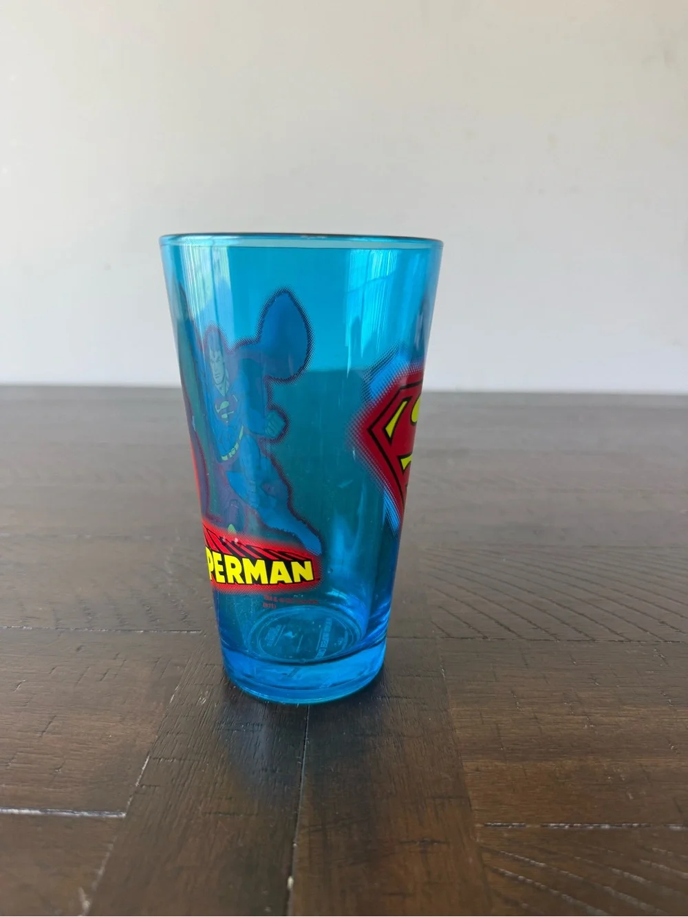 Superman Blue Glass Cup 16oz